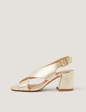 Leather Crossover Buckle Block Heel Sandals Gold female - Monsoon - FashionsVida
