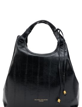 Hobo Shoulder Handbag 40x35x12 cm in Calfskin with Metal Accents