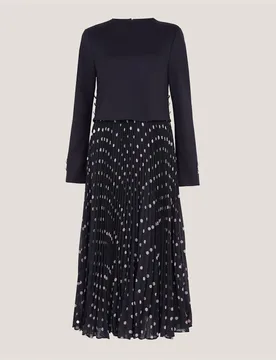 Polka Dot Crew Neck Midaxi Skater Dress Navy Mix female - Monsoon - FashionsVida