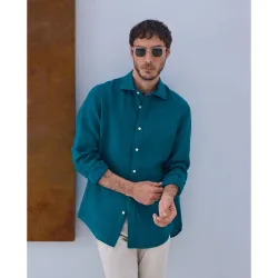 Camisa de lino lisa de hombre