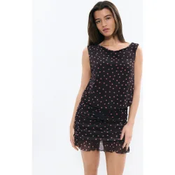 Vestido corto drapeado de topos