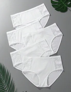 Paquete de 5 bragas de bikini de mujer con parches de encaje de unicolor, ropa interior cómoda y transpirable de tiro bajo, elegante y minimalista, s - Shein - FashionsVida