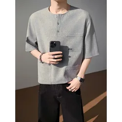 Model summer long-sleeved wind-blown ice-silk multi-pocket design round-neck T-shirt shirt