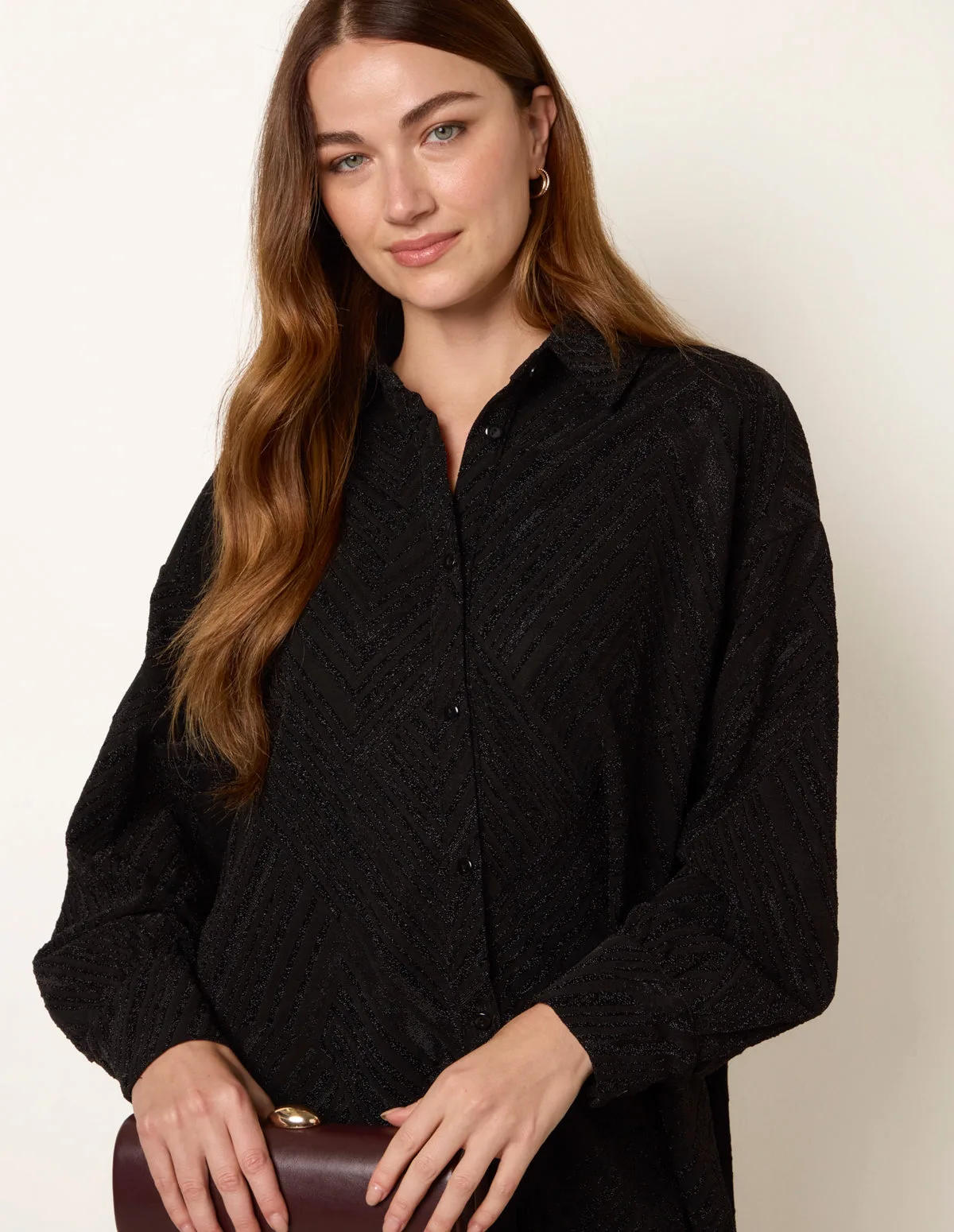 Metallic Shirt - L / BLACK - female - Blue Vanilla - FashionsVida