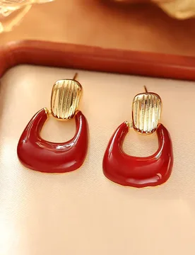 Fashionable, exquisite and high-end geometric enamel drop glaze earrings, retro red earrings, niche light luxury earrings - Aliexpress - FashionsVida