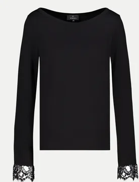 Langarmshirt mit Spitzenborte Schwarz 38 - monari - FashionsVida
