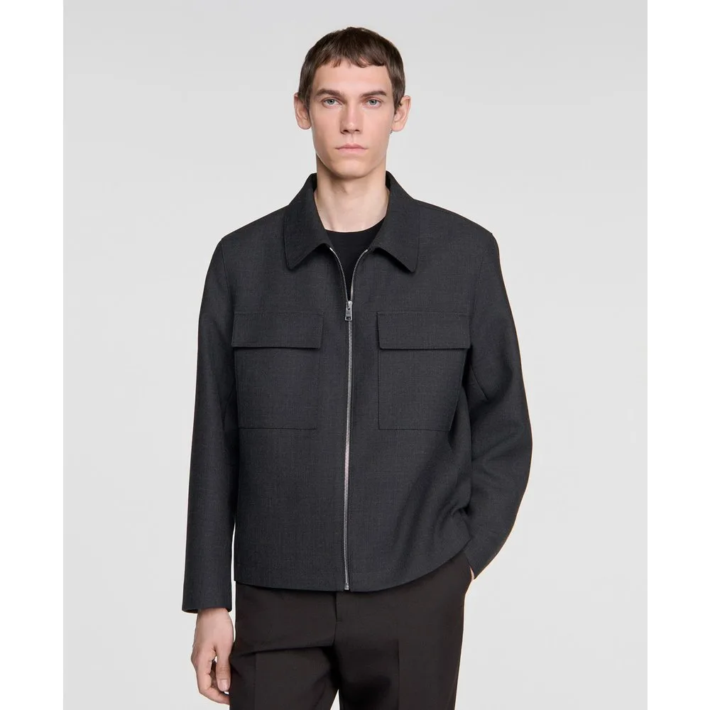 Cazadora de hombre de piel de corte recto con cremallera - sandro - FashionsVida