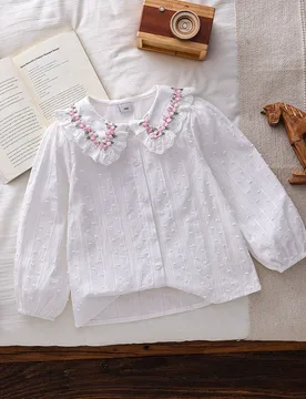 Camisa de manga larga con solapa grande y botones elegante francesa para niñas - Shein - FashionsVida