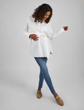 Maternity Cotton Rich Tie Front Blouse Shirt White female - JoJo Maman Bébé - FashionsVida
