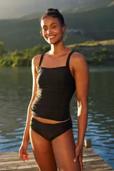 Tummy Control Womens Tankini Top - Black - Black - Size: 14