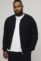 Herren Plus Basic Regular Fit Gestrickte Bomberjacke Black Größe 2XL