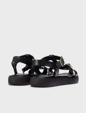Sandalias planas de mujer de piel cordero con detalle de hebilla - Wonders - FashionsVida