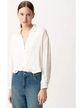 Camisa de mujer en tejido reciclado con tachuelas y strass - IKKS - FashionsVida