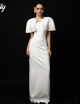 Lily White Minimalist Formal Gown Strapless Mermaid Prom Dresses with Rhinestone Trim Cape Evening Dress Modern Style Customized - Aliexpress - FashionsVida