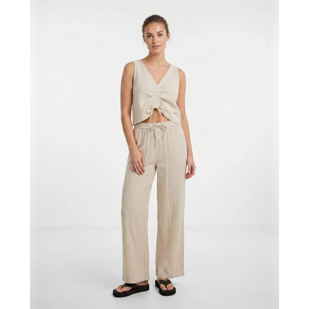 Pantalón largo de algodón de mujer - Pieces - FashionsVida