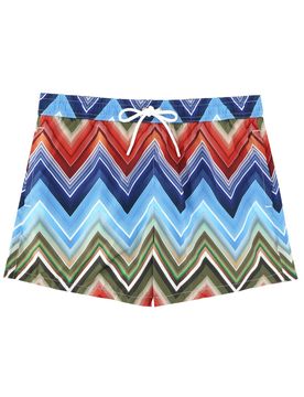 Mid-length Swim Shorts with Macro Zigzag Print