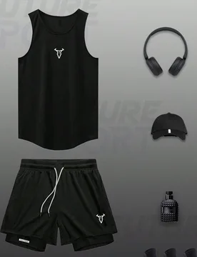 Conjunto deportivo para hombre sin mangas con top y shorts, ropa de gimnasio minimalista y de moda, adecuado para el verano, conjunto de gimnasio para - Shein - FashionsVida