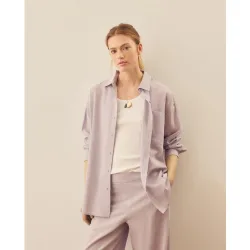 Camisa oversize de manga larga lisa de mujer