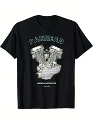 Vintage PanHead Motorcycle-Inspired-Retro V-Twin Engine Design -100% Cotton O-Neck Short Sleeve Casual Printed Men's T-Shirt