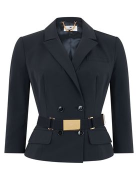 Stretch Fabric Jacket with Waist Belt and Gold Buckle