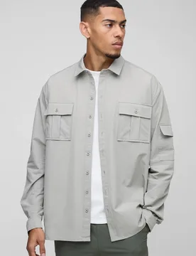 Men's Long Sleeve Lightweight Oversized Overshirt Grey Size Large Grey L - boohooMAN - FashionsVida