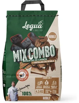 Mix Combo Briquetas de carbon 3Kg + Astillas roble 1,5Kg - Legüa - FashionsVida