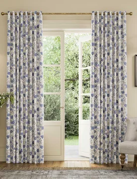Indienne Pure Cotton Eyelet Blackout Curtains Blue Mix - Joules - FashionsVida