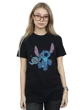 Women's Lilo & Stitch Hypnotized Cotton Boyfriend T-Shirt in Black Size: Small - Black - Size: S - Disney - FashionsVida