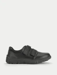 Kids' Leather Riptape School Shoes (9 Small - 3½ Large) Black male