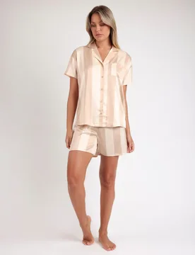 Pijama abierto corto de mujer de tela satén en color - Admas - FashionsVida