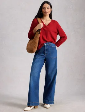 Linen Blend V-Neck Jumper Red female - White stuff - FashionsVida
