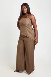 Womens Plus Crepe Beaded Wide Leg Trouser - Chocolate - Size 20 Uk