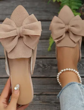 Otoño Mujeres Puntiagudo Diseño de Lazo Trasero Mulas, Nueva Primavera y Otoño Elegante Casual Caqui Plano Diapositiva Sandalias Día de San Valent - Shein - FashionsVida