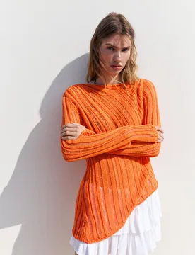 Orange Open Knit Jumper (Size: ) - Pull&bear - FashionsVida