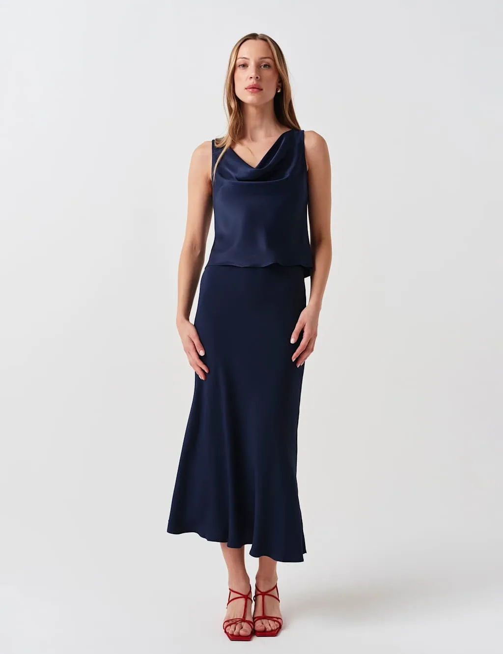 Crepe Midi Slip Skirt Navy female - GHOST - FashionsVida
