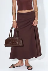 Womens High Waist A-Line Midi Skirt - Mocha