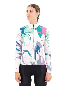 Giacca Unlimited Thermal Silver Grey / Teal Blue Flowers - Castelli - FashionsVida