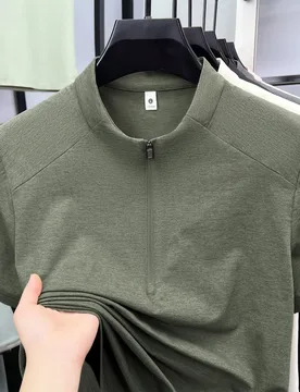 Polo Men's Casual Fashion Zippered Solid Color Short Sleeve Polo Shirt Stand up Collar Versatile Comfortable Top - Aliexpress - FashionsVida