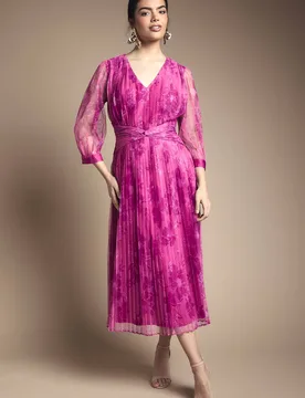 Women's Mesh Pleated Twist Waist Midi Dress in Pink Size: 18 - Pink - Size: 18 - Wallis - FashionsVida