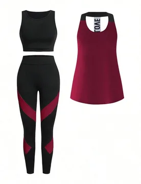 Conjunto deportivo de mujer talla grande con top corto de tirantes con estampado de letras de unicolor y leggings - Shein - FashionsVida