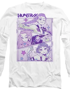 Unisex Adult Huntr/x Anime Long-Sleeved T-Shirt (White) - Size Small - K-Pop Demon Hunters - FashionsVida