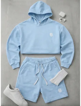 Piezas Conjunto de sudadera con capucha casual para hombre, traje de fitness, conjunto de pantalones cortos, unisex, adecuado para uso diario y en cas - Shein - FashionsVida
