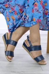 Women's Low Wedge Heel Slingback Sandals in Navy Size: 7 - Navy - Size: 7