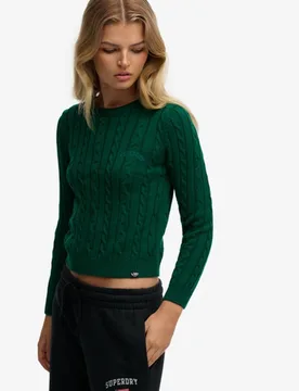 Superdry Damen Essentials Slim Cable Pullover Grün - Größe: 38 - 49.99 - FashionsVida