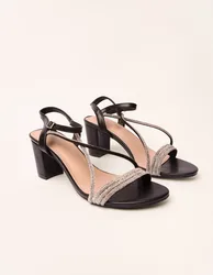 Bling Strap Block Heels - UK 4 (EU 37) / BLACK - female