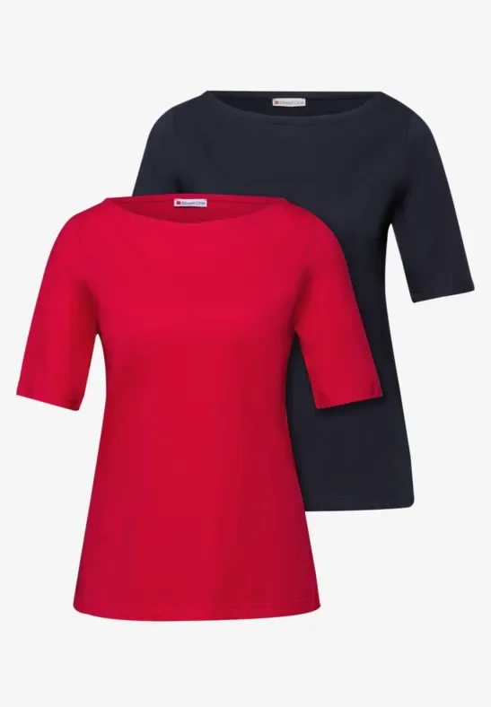 Basic Shirt im 2er-Pack female Multicolour Blau Rot - Street One - FashionsVida