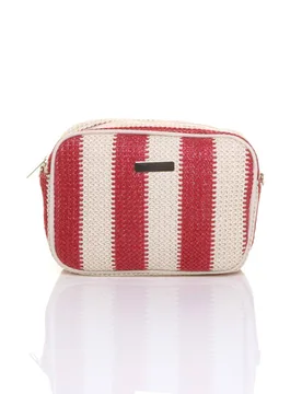 Stripy Woven Beach Crossbody Bag - Red - Size: One Size - Ajvani - FashionsVida