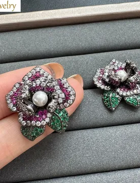Zirconia flower stud earrings for women elegant sweet jewelry daily wear party floral leaf earrings multicolor zircon - Aliexpress - FashionsVida