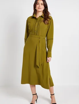 Women's Contrast Lace Trim Shirt Dress in Olive Size: 10 - Olive - Size: 10 - Wallis - FashionsVida