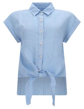 LINO Camicia in Lino Con Nodo